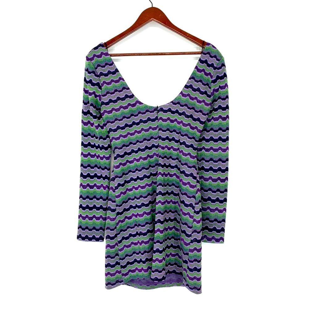 Zara women’s size M Wavy Pattern Long Sleeve metallic mini Dress NWOT